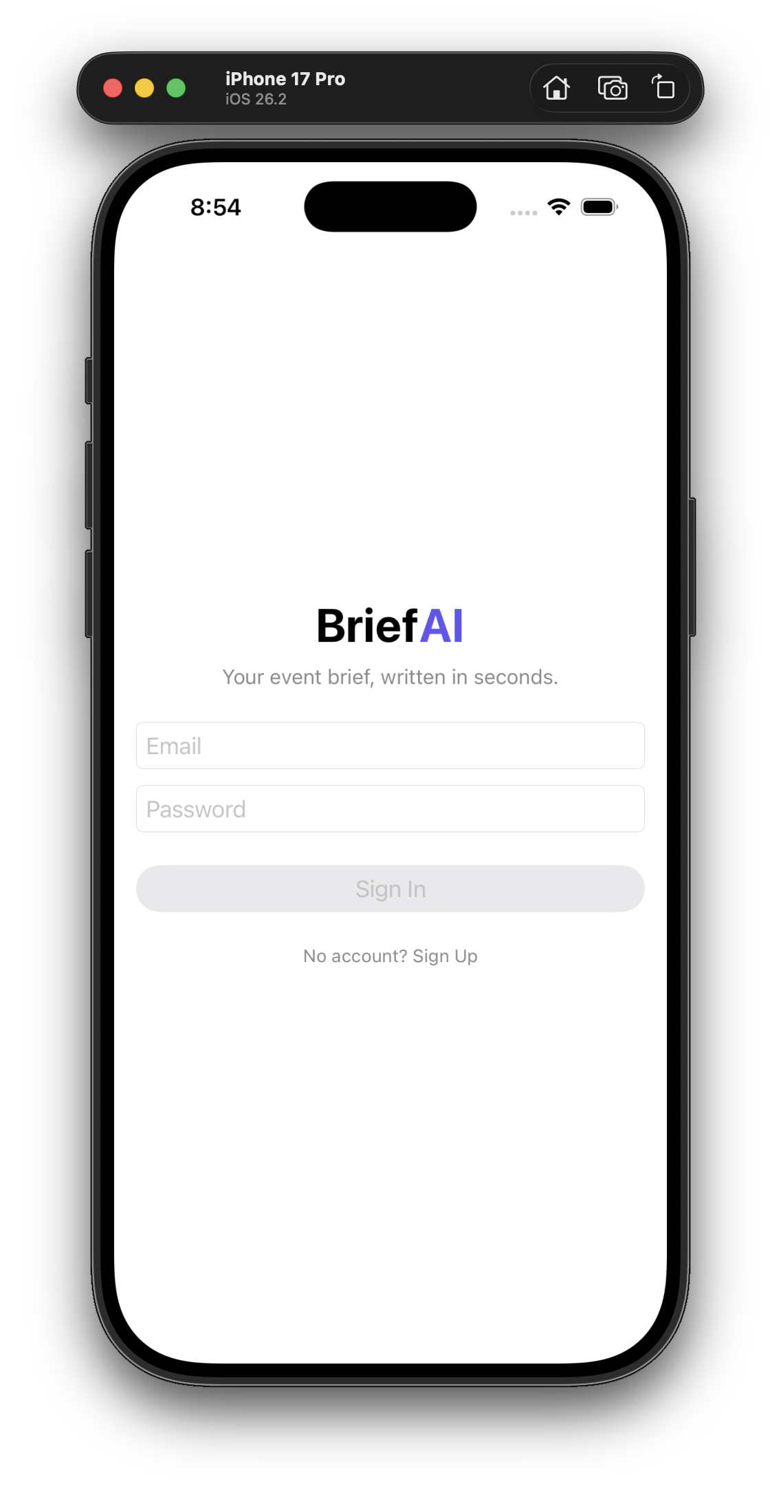 BriefAI login screen